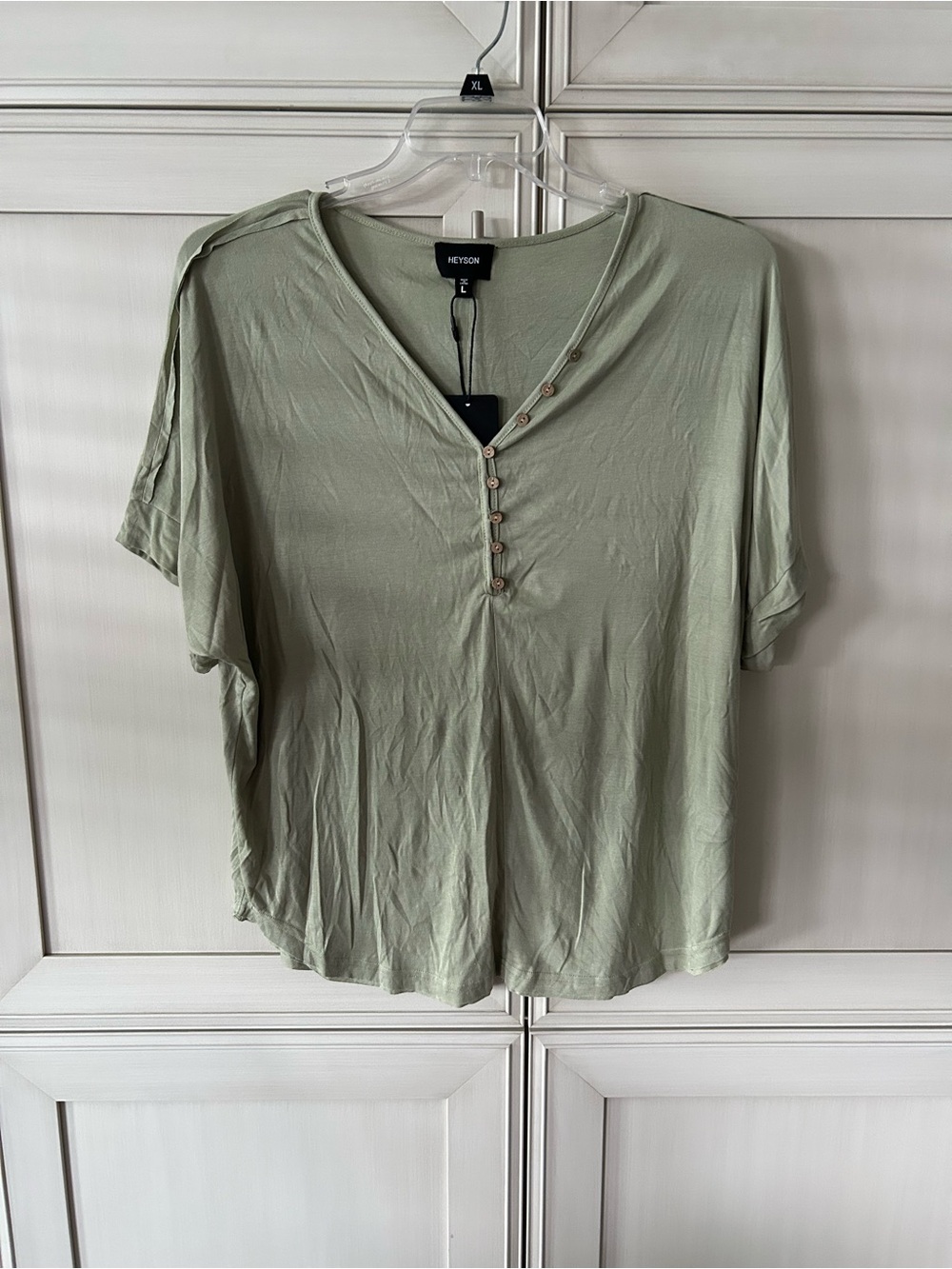 Heyson Sage Green Button-Front V-Neck Short Sleeve Tee
